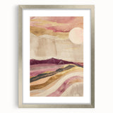 Abstract landscape wall art framed with a silver mat, showcasing vibrant colors and intricate patterns, perfect for modern home decor and enhancing interior aesthetics.