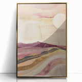 Framed abstract landscape wall art featuring gold accents, set against a stylish backdrop, perfect for modern decor enthusiasts seeking a sophisticated touch in their living spaces.