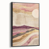 Framed abstract landscape wall art featuring a black side view, showcasing a blend of earthy tones and dynamic shapes, perfect for modern decor.