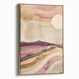 Framed abstract landscape wall art in a gold frame, showcasing vibrant colors and textured details, perfect for modern home decor or office settings.