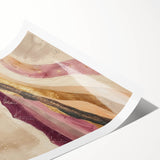 Abstract landscape wall art print showcasing vibrant colors of blue, orange, and green, rolled and ready for framing, perfect for modern home decor.