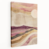 Abstract landscape wall art on stretched canvas showcasing vibrant colors and textured details, perfect for modern home decor, displayed in a side view.