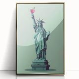 Art deco poster depicting assorted beverages in bold black outlines on a gold acrylic frame.