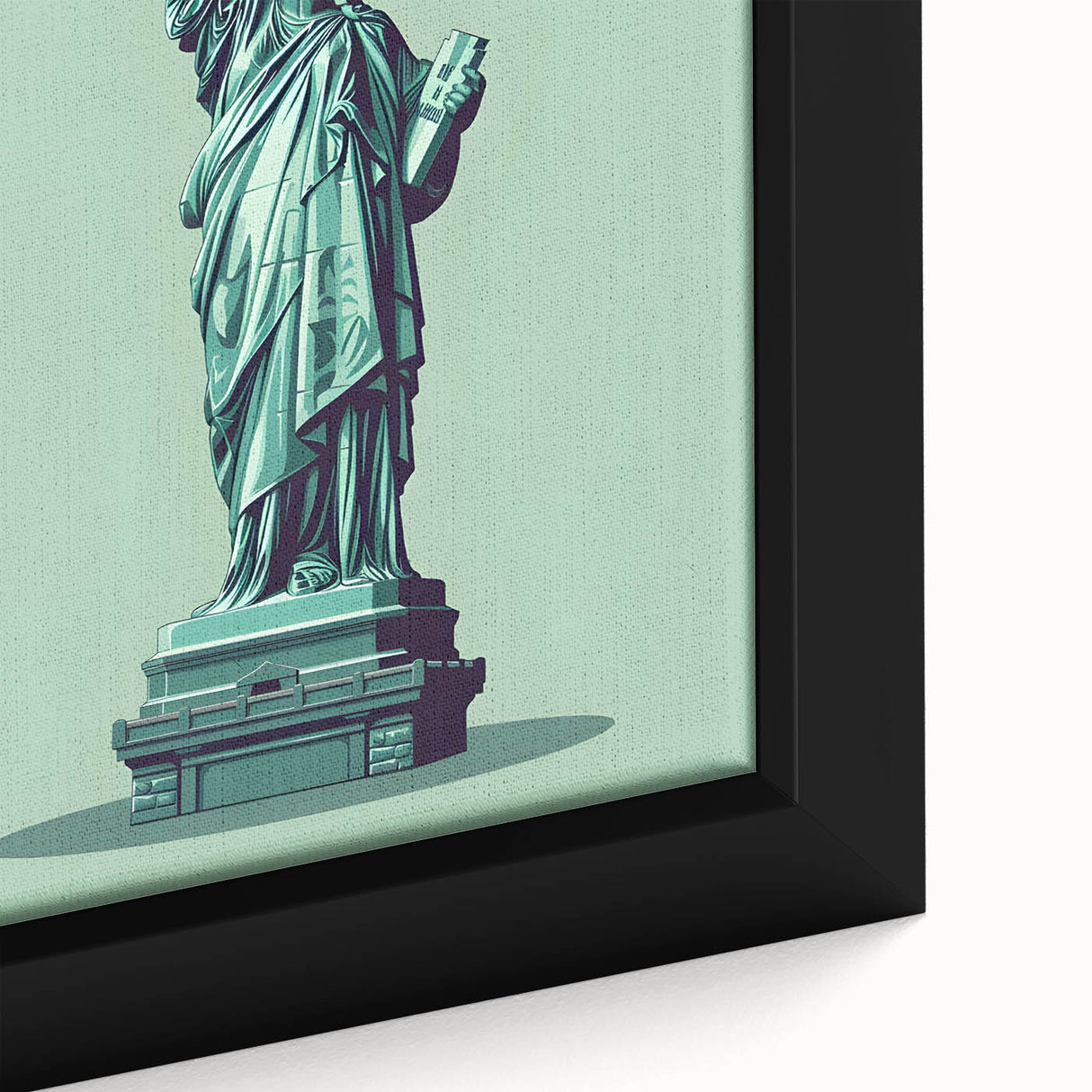 Close-up of extra large black wall art featuring colorful, textured food and drink motifs on a framed canvas.