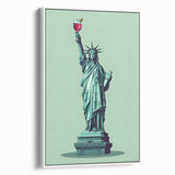 Vintage poster art of colorful food and drinks on a large framed canvas, ideal for living room decor.