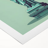 Art deco poster featuring a stylized cocktail glass in vibrant neon colors on a rolled canvas.