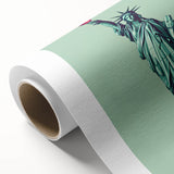 Art Deco poster of food and drinks on rolled canvas, with pastel shades, ideal for nursery wall art or dining room decor.