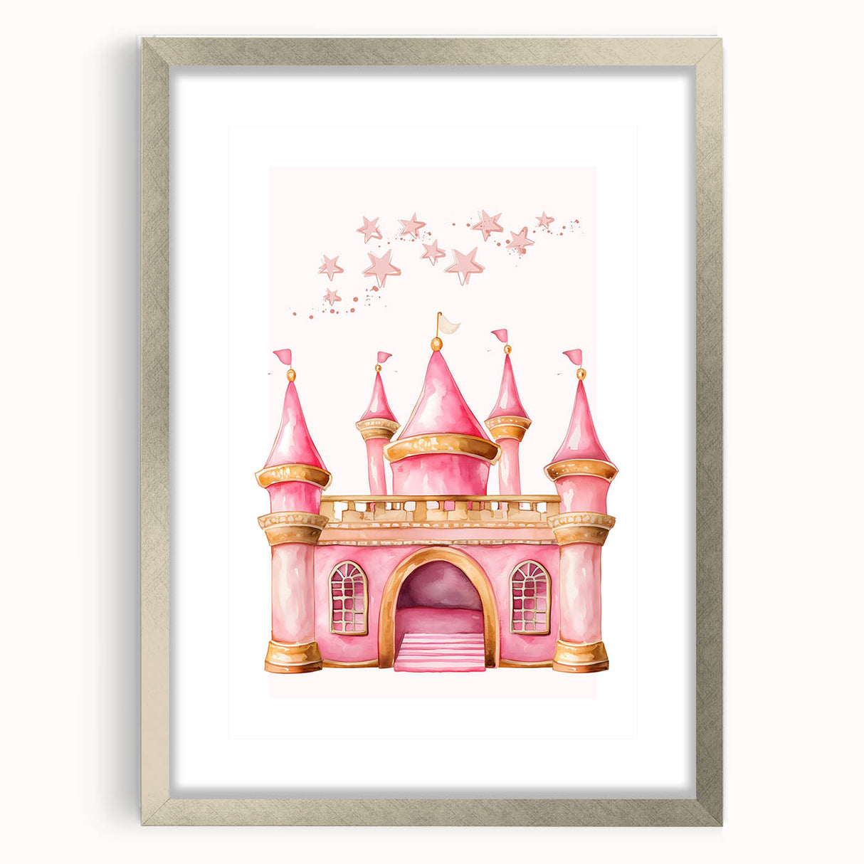 Girls Bedroom Art - Pink Princess Castle Children's Wall Decor