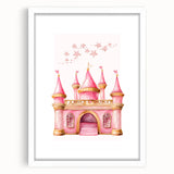 Girls Bedroom Art - Pink Princess Castle Children's Wall Decor