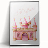 Girls Bedroom Art - Pink Princess Castle Children's Wall Decor