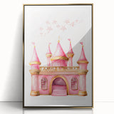 Girls Bedroom Art - Pink Princess Castle Children's Wall Decor