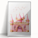 Girls Bedroom Art - Pink Princess Castle Children's Wall Decor