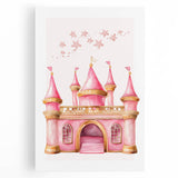 Girls Bedroom Art - Pink Princess Castle Children's Wall Decor
