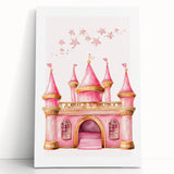 Girls Bedroom Art - Pink Princess Castle Children's Wall Decor