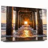 Vibrant landscape artwork showcasing a serene beach scene, printed on acrylic glass with a sleek side view, enhancing modern decor with its vivid colors and calming imagery.