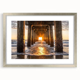 Landscape artwork of serene beaches framed in a sleek silver frame with a white mat, ideal for home decor or coastal-themed interiors. Perfect for adding a touch of tranquility to any room.