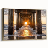 Framed landscape canvas artwork of serene beaches with golden accents, showcasing vibrant colors and intricate details, perfect for enhancing home decor and creating a calming atmosphere.