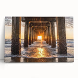 Stretched canvas artwork showcasing a vibrant beach landscape with soft waves and golden sands, ideal for coastal-themed decor in homes or offices.