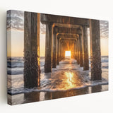 Stretched canvas artwork depicting a serene beach landscape with vibrant colors, showcasing gentle waves and a clear sky, perfect for coastal home decor.