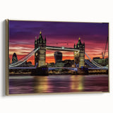 Framed canvas artwork depicting a landscape bridge with a gold finish, showcasing intricate details and vibrant colors, perfect for modern home decor.