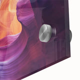 Close-up view of a vibrant acrylic landscape artwork depicting majestic canyons, showcasing rich colors and intricate details, perfect for enhancing home decor.