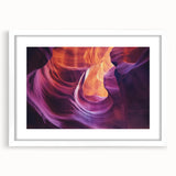 Landscape art print of canyons framed with a white mat, showcasing vibrant earth tones and intricate details, ideal for enhancing home decor in natural settings.