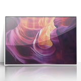 Framed acrylic artwork depicting a stunning landscape of canyons, featuring rich earth tones and vibrant hues, perfect for enhancing home decor with natural beauty.