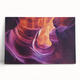 Stretched canvas artwork depicting a vibrant landscape of canyons in warm earth tones, ideal for home decor. Perfect for nature lovers seeking unique wall art.
