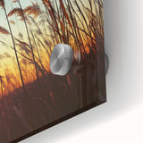 Close-up of a vibrant acrylic landscape artwork depicting a serene countryside scene, featuring lush green fields and a clear blue sky, ideal for home decor.