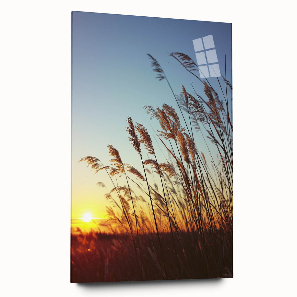 Acrylic landscape artwork displayed in a side view, showcasing vibrant countryside colors and intricate details, perfect for home decor.