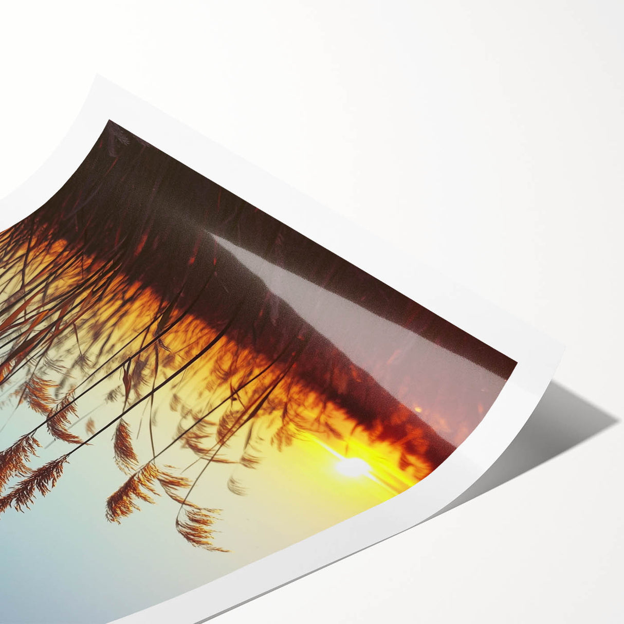 Vibrant rolled landscape print showcasing a serene countryside scene with rolling hills and a clear blue sky, designed to enhance home decor and create a calming atmosphere.