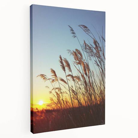 Stretched canvas artwork showcasing a vibrant countryside landscape with rolling hills and a bright blue sky, ideal for enhancing home decor and creating a serene atmosphere.