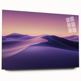 Acrylic glass landscape artwork showcasing a serene desert scene, featuring warm earth tones and dramatic clouds, designed for modern home décor. This side-view display highlights the artwork's vibrant colors and intricate details, perfect for enhancing any living space.