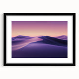 Desert landscape framed artwork featuring a black wooden frame with a white mat. The image showcases vibrant desert colors and textures, perfect for home decor.