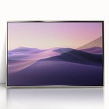 Framed acrylic artwork of a desert landscape, featuring warm hues of orange and gold, showcasing serene dunes under a bright blue sky, perfect for modern home decor.