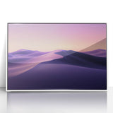 Framed acrylic artwork depicting a vibrant desert landscape, showcasing warm hues of orange and yellow against a serene blue sky. Ideal for home decor.