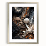 Textured abstract art print in shades of blue and gray on a framed canvas, ideal for modern bedroom decor.