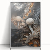 Art deco poster featuring geometric shapes in muted gold and white tones on acrylic, ideal for nursery wall decor.