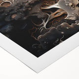 Art deco poster featuring geometric patterns in muted gold and navy, printed on rolled canvas.