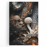 Black and white close-up photo of natural elements on stretched canvas, ideal for kitchen wall art.