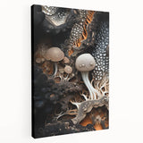 Large stretched canvas featuring close-up elements of natural textures in earth tones, ideal for kitchen wall art.