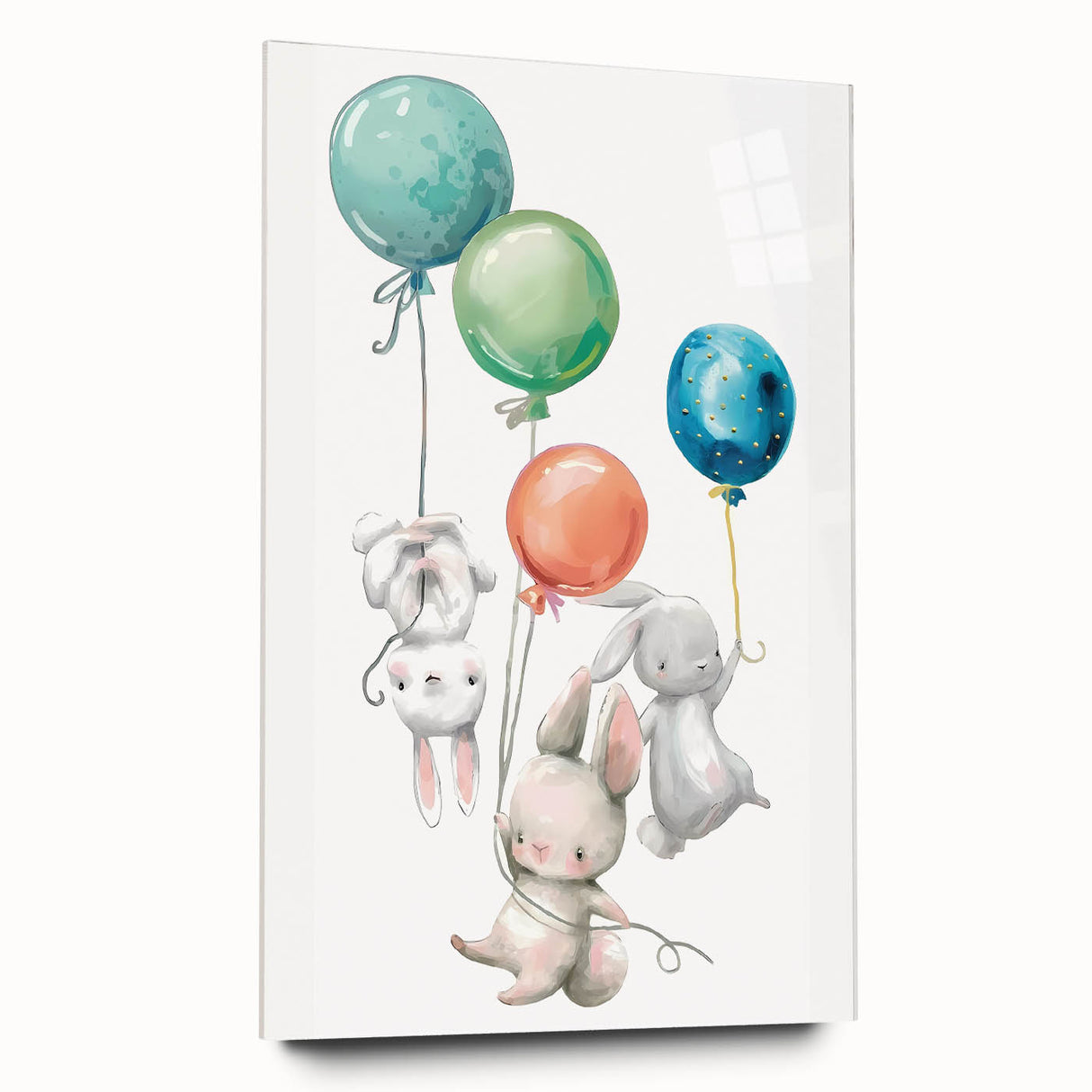 Floating Bunny Nursery Wall Art - Kids Room Balloon Print