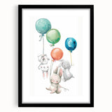 Floating Bunny Nursery Wall Art - Kids Room Balloon Print