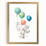 Floating Bunny Nursery Wall Art - Kids Room Balloon Print
