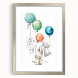 Floating Bunny Nursery Wall Art - Kids Room Balloon Print