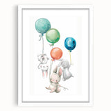 Floating Bunny Nursery Wall Art - Kids Room Balloon Print