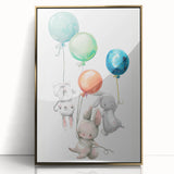 Floating Bunny Nursery Wall Art - Kids Room Balloon Print