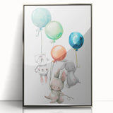 Floating Bunny Nursery Wall Art - Kids Room Balloon Print