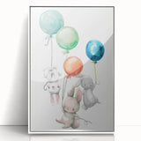 Floating Bunny Nursery Wall Art - Kids Room Balloon Print