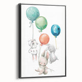 Floating Bunny Nursery Wall Art - Kids Room Balloon Print